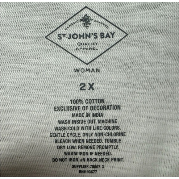 St. John's Bay Top Plus Size 2X 3/4 Sleeves Floral Embroidered Cotton Ivory Navy - Picture 7 of 7